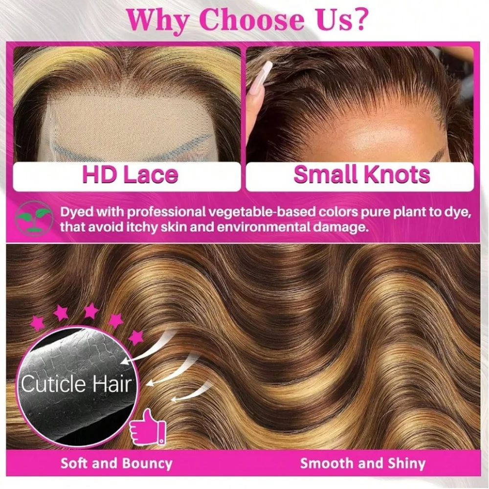 30 Inch Body Wave Highlight Lace Front Wig Human Hair 13x4 Hd Lace Frontal Wig High Density Colored Brazilian Hair Wigs Women