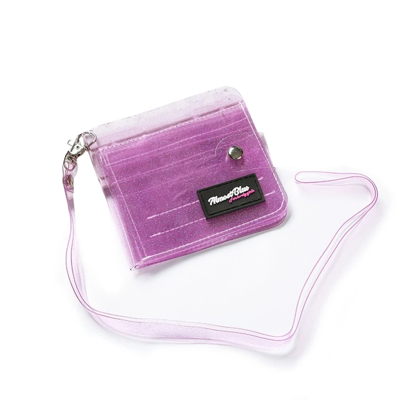 

Cards Holder Clear Wallet Transparent Purse Glitter PVC Card Bag for Women Neck Lanyard Cases Cash Coin Postcards for E74B