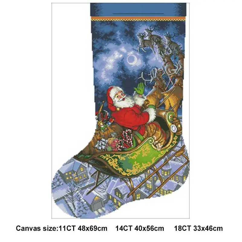 Christmas Stocking Series Stamped Cross Stitch Kit Cartoon Pattern 14CT  11CT Count Printing Embroidery Craft Set