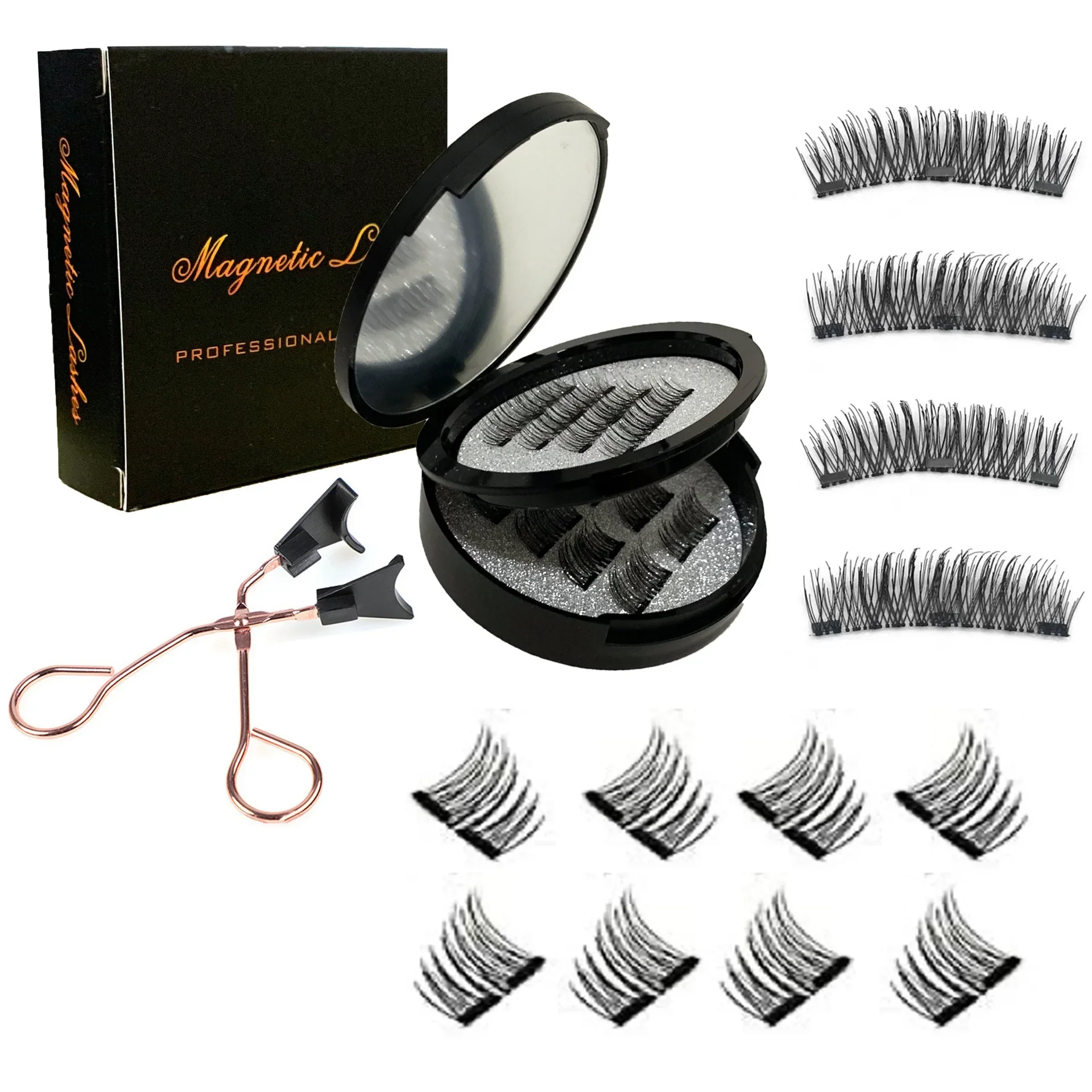 Fake Eyelashes 12pcs Magnetic False Eyelashes Magnetic Half Eyelashes Double Box With Mirror Applicater Reusable Beauty Eye Makeup Set
