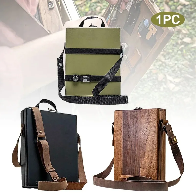 

Retro Wooden Art Supplies Storage Box Notebooks Pencil Case with Locking Clasp Creative Office Bag Outdoor Painting Backpack