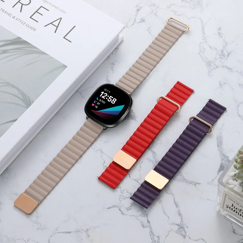 Metal Band For Fitbit Versa 3 & Sense - Adjustable Magnetic Stainless Steel Strap, Fits Wrists 5.5-8 Inches, Men & Women