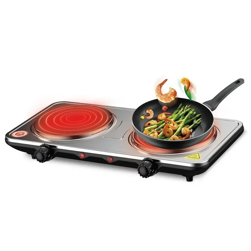 Double Head Electric Ceramic Stove Induction Cooker Double Oven Household High Power Stainless Steel Cookware 220V