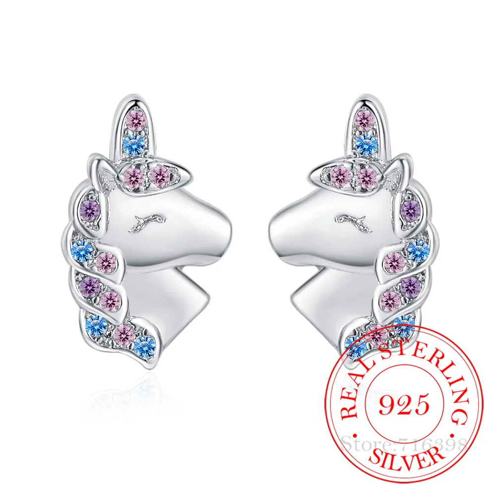 925 Sterling Silver Cute Unicorn Rainbow Stud Earrings Women Girls Studants Friends Party Jewelry Gift Female Pendientes silver earrings,silver stud earrings,womens earrings
