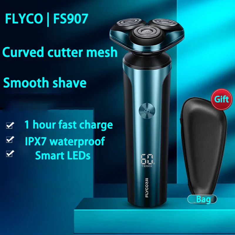 flyco-barbeador-de-barbear-eletrico-inteligente-para-homens-ipx7-lavagem-corporal-completa-recarregavel-carregamento-rapido-de-1-hora-90-days-battery-life-fs907-fs905