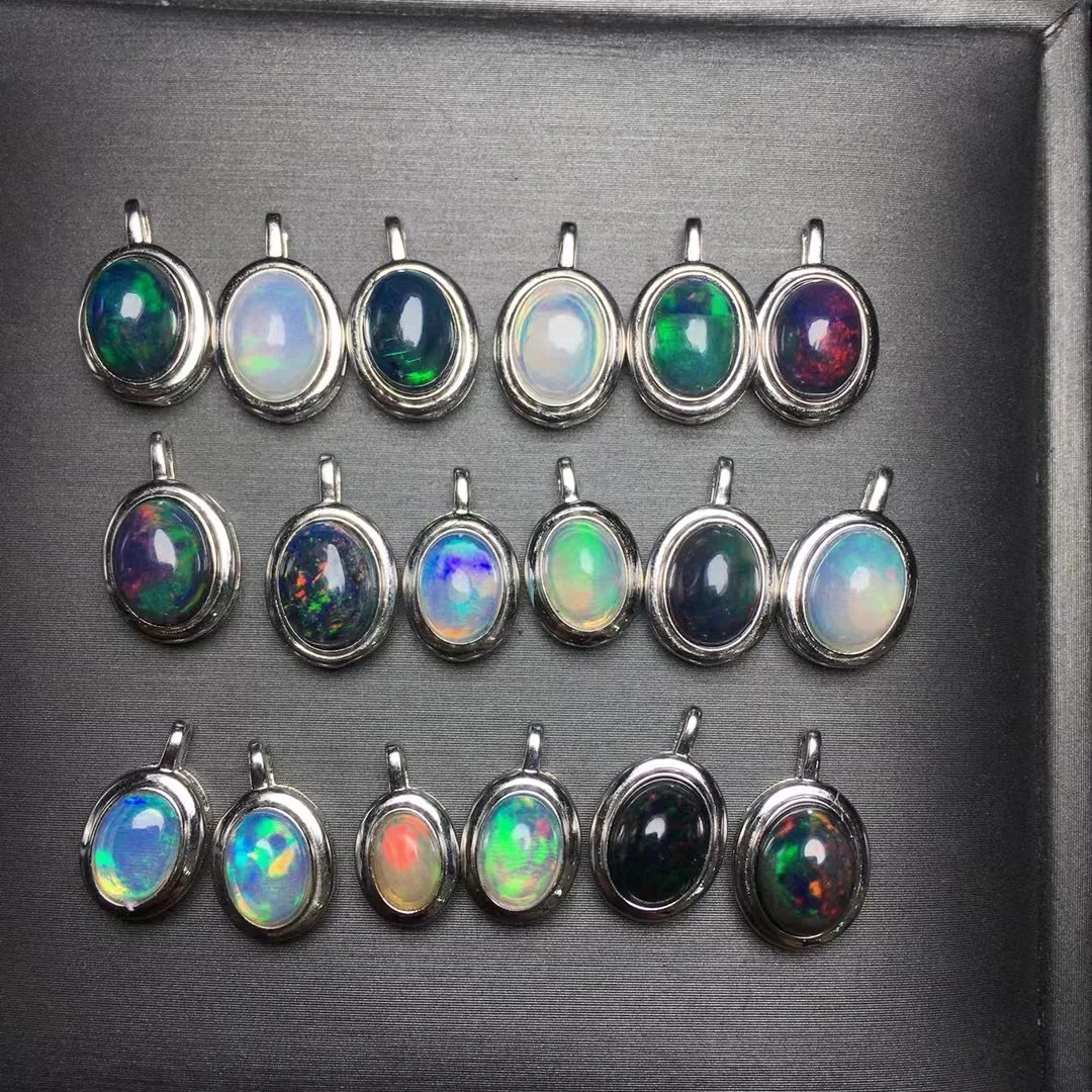

1 Pc Fengbaowu Natural Colorful Opal Oval Cabochon Pendant 925 Sterling Silver Reiki Healing Stone Jewelry Gift For Women Men