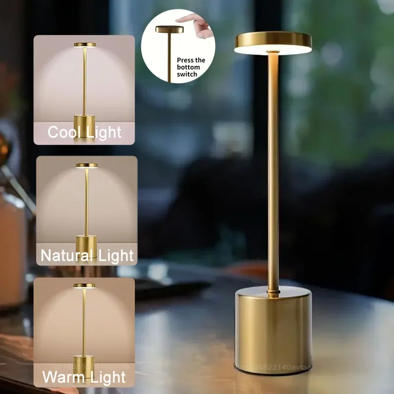 LED Light Touch Metal Table Lamp USB Rechargeable Three Colors Dimmable Desk Bedroom Night Light For Bar Room Decoration