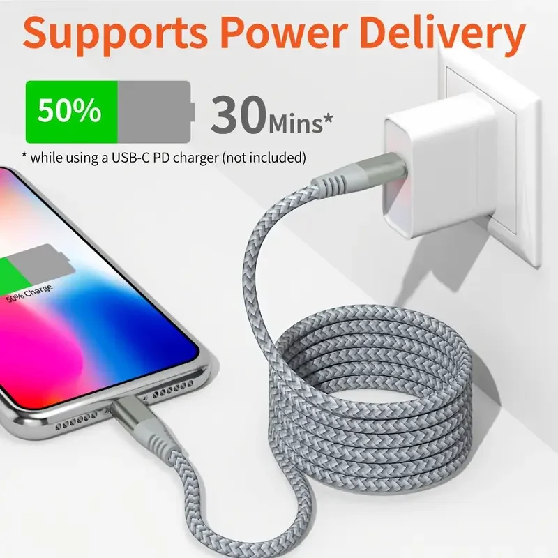 1PC 2PCS MFi Certified Fast Cable durable Nylon Braided Cord thumbnail 5