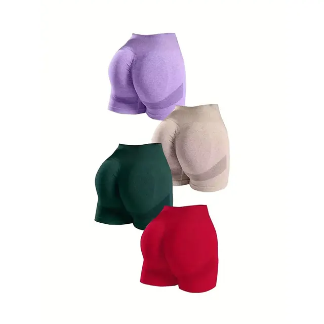46680-9e5358.jpg Yoga Basic 4pcs Marled Knit Scrunch Butt Wideband Waist Seamless Sports Shorts