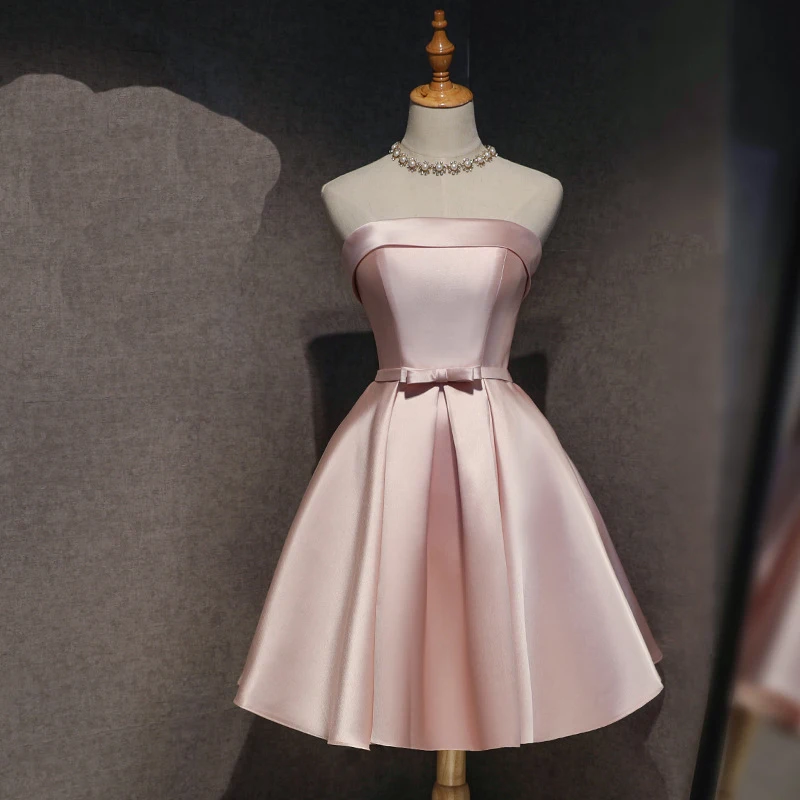 Women Elegant Satin Bridesmaid Dresses Knee Length Short Prom Cocktail Evening Party Dress Formal Occasion Vestido De Fiesta
