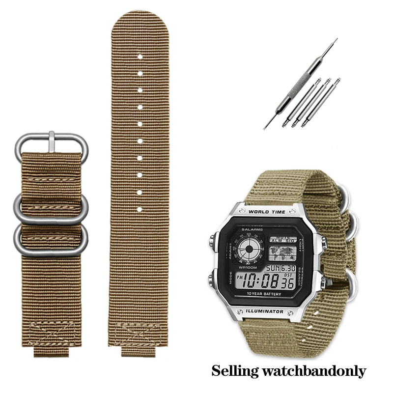 thumbnail image 1 of Correa de reloj de nailon modificada para Casio AE1200WH/1300/1000/1500 AE-1200 A158W A159 Correa de muñeca deportiva para exteriores impermeable 24*18 mm, 1 of 5
