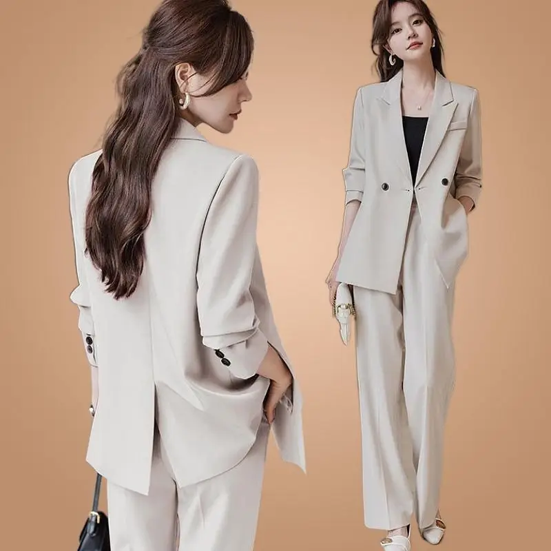 2024 Spring New Casual Blazers Jacket Matching Set Korean Elegant Professional Wear Women's Fashion Suit Coat Pants Two Piece