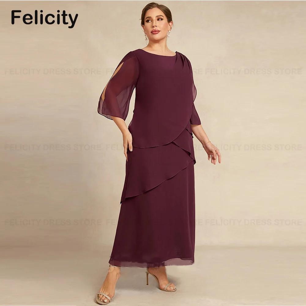 

Simple Plus Size Mother of the Bride Dress 2023 A-line O-neck Wedding Party Dresses Chiffon Pleats Vestidos para Mujer Elegantes