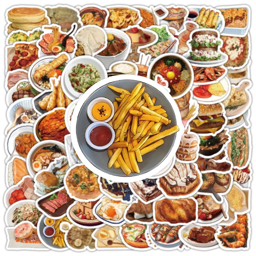 100PCS 헬멧 자전거 손 계정 연필 케이스 데칼에 대 한 현실적인 맛있는 음식 낙서 스티커