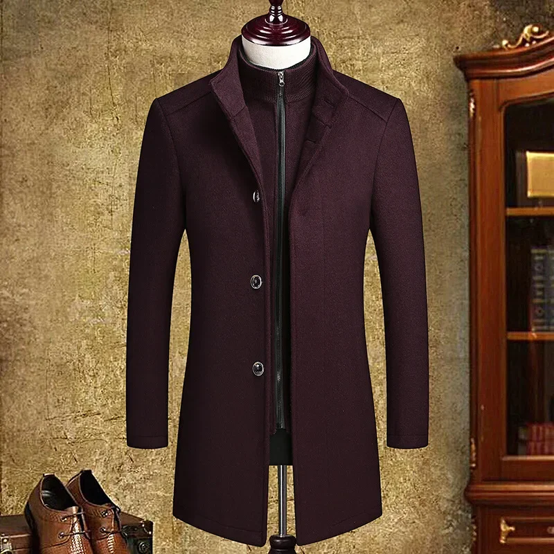 thumbnail image 1 of Abrigo de invierno de comercio exterior para hombre, abrigo de longitud media, chaleco desmontable con cuello doble, 1 of 5