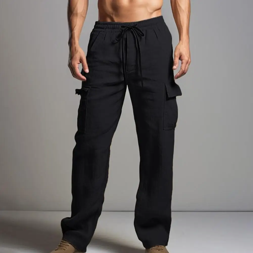 

Men Thin Pants Comfortable Men's Elastic Waist Pants with Patch Pockets Soft Breathable Stylish Trousers for All-day Comfort