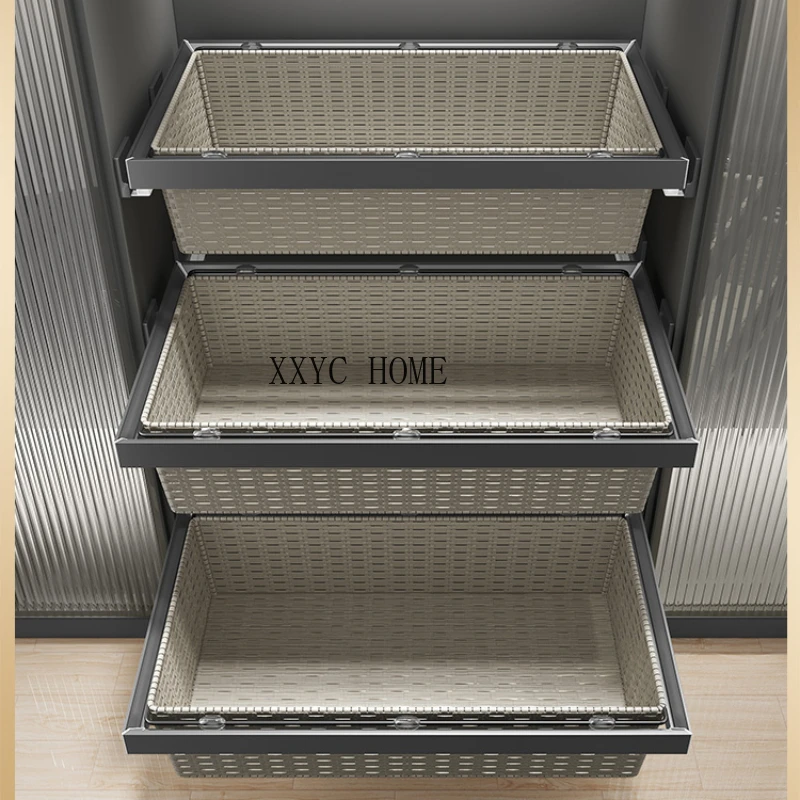 

Retractable Slide Rail Household Cloakroom Pant Rack Pull-out Storage Cane Basket