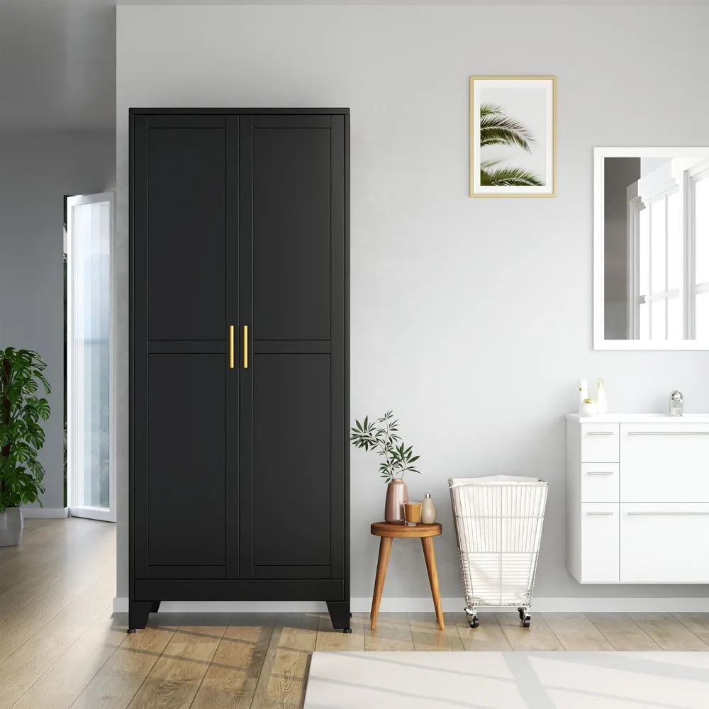 Kitchen Pantry Storage Cabinet with Doors and Adjustable Shelves, Metal ClosetMaid Food Pantry Cabinets, Freestanding Cupboard 4