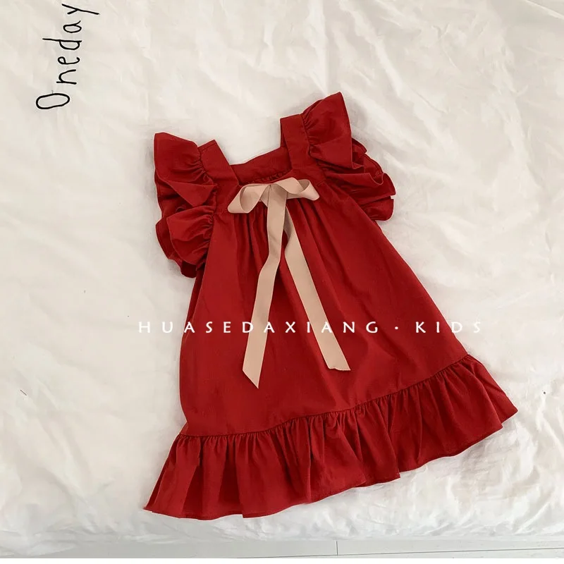

Girls' Dress Sweet Lotus Leaf Ribbon Dress Princess Dress 24 Summer New Children's Clothing Delivery Nl