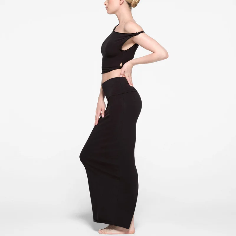 Off-shoulder Vest 2-piece Skirt Suit Women's Summer Solid Color Slim Sleeveless Slit Long Skirt Suit Women's 2-piece Suit