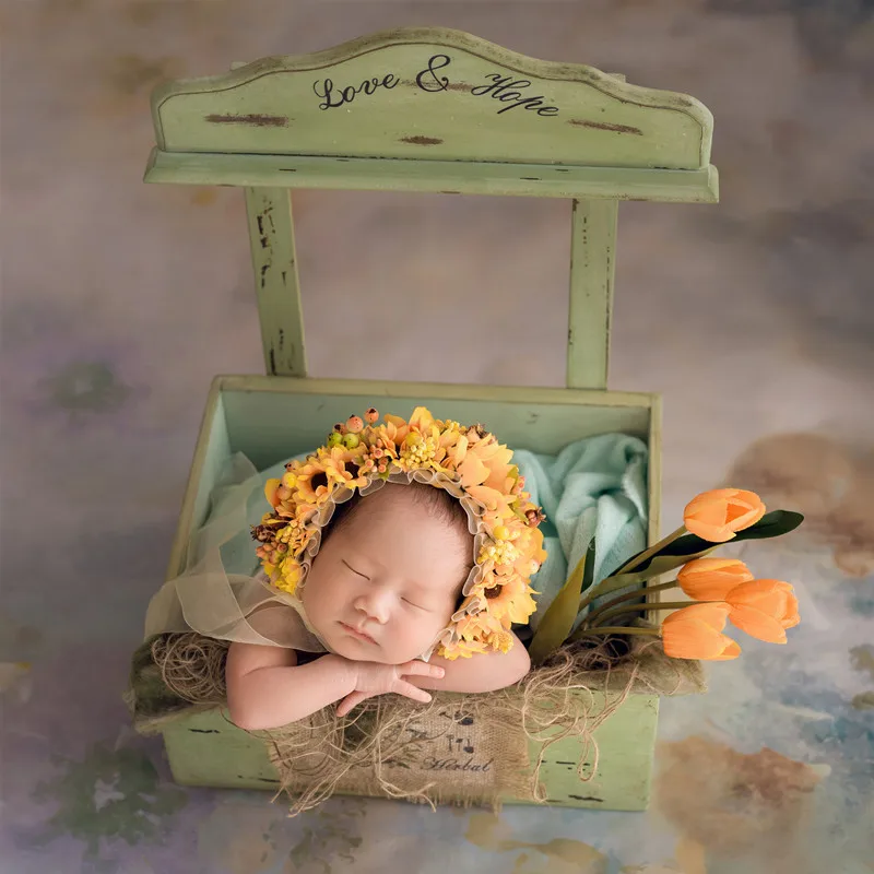 Dvotinst Newborn Photography Props Wood Posing Basket Fruits Bucket Accessories Bebe Accessory Studio Shooting Photo Props dvotinst baby photography props iron basket frame accessory fotografia accessories infantil toddler studio shooting photo props