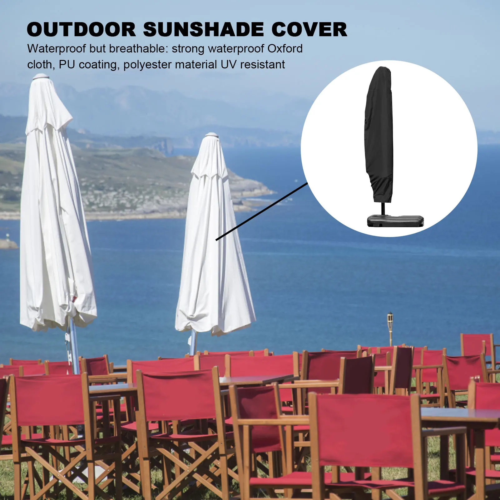 Outdoor Umbrella Cover with Unique Zipper Design & Easy to Put on the Umbrella with Tough Waterproof Breathable Material
