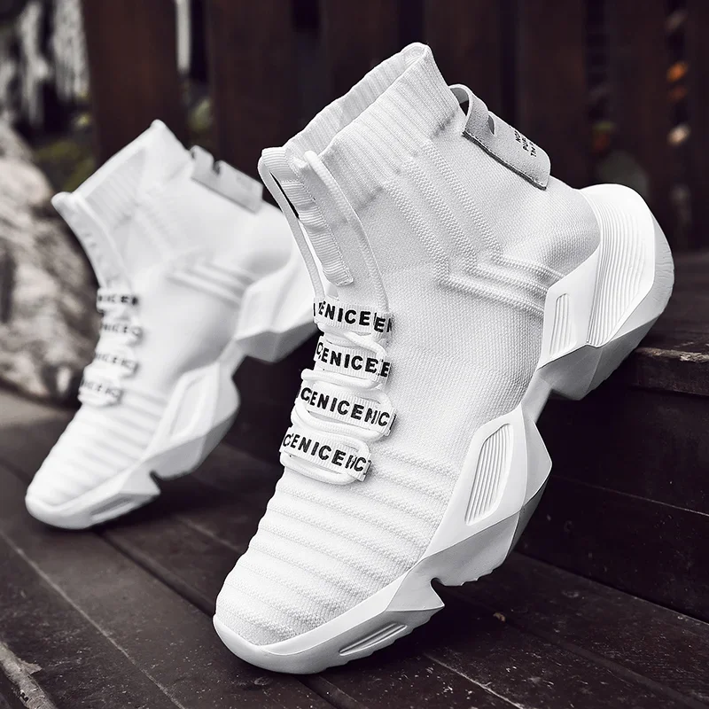 Socks Sneakers Men Knit Upper Breathable Sport Shoes Sock Boots Mans Shoes High Top Running Shoes for Men Zapatillas De Deporte 2