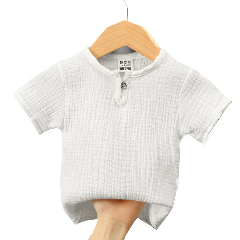 children t shirts fashion linen pleated boys t shirt children t-shirt 2023 summer baby boys girls t-shirt children clothes kids