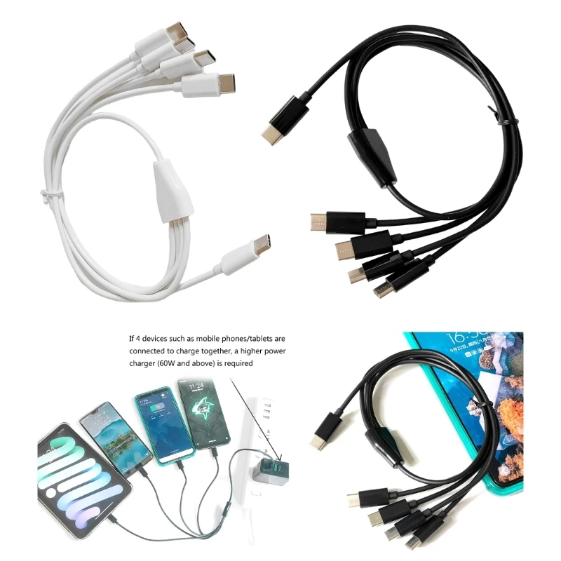 USB Type-C Extension Cable 4 In 1 TYPE C Charge Cable Fast Charging Cable Type-C Splitter Cable TYPE C Male To male Adapter