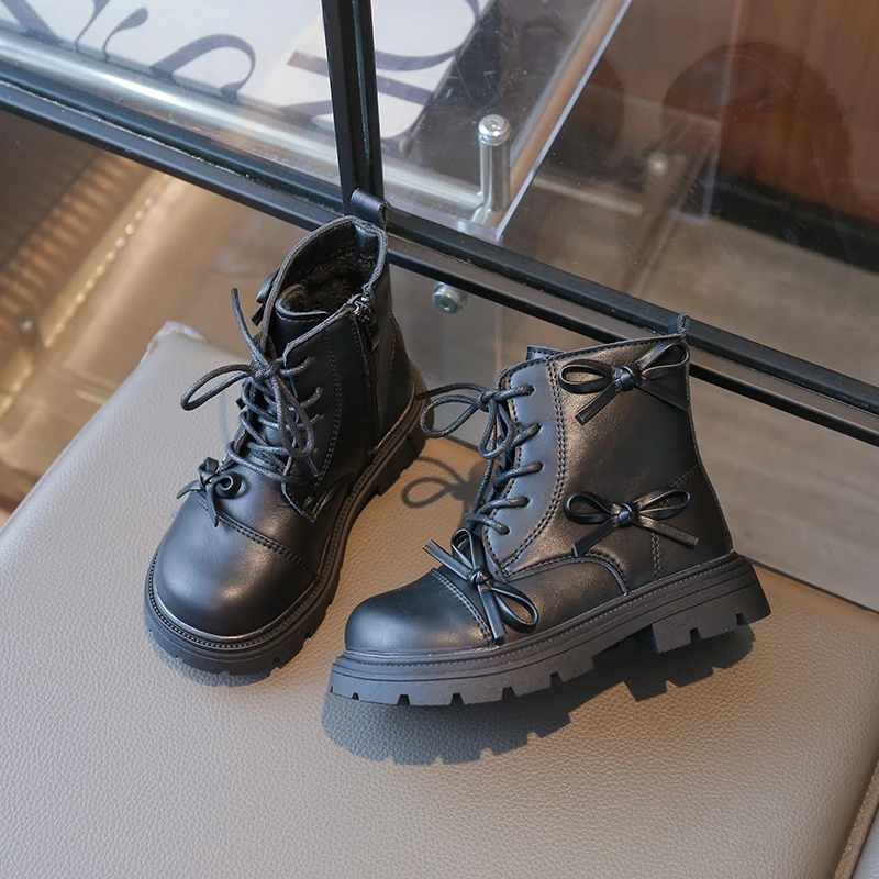 Children's Winter Boots for Girl New Classic Sweet Bowknot Kids Fashion Cotton Boots Thick Bottom Causal Princess Ankle Boots