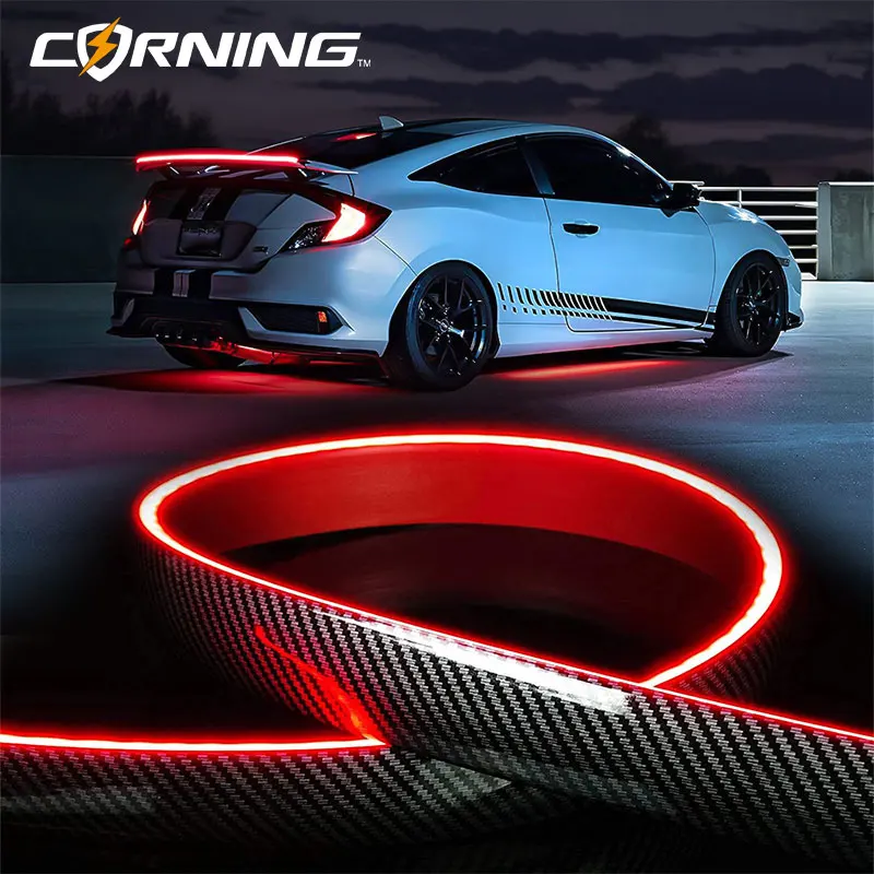 

LED Spoiler Light Carbon Fiber Tail Lights Universal Car Streamlight Turning High Brake Light Stop Signal Lamp Auto Accessories