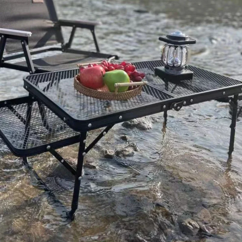 outdoor-portable-table-picnic-camping-tools-aluminum-alloy-iron-mesh-folding-waterproof-anti-scald-coffee-desk