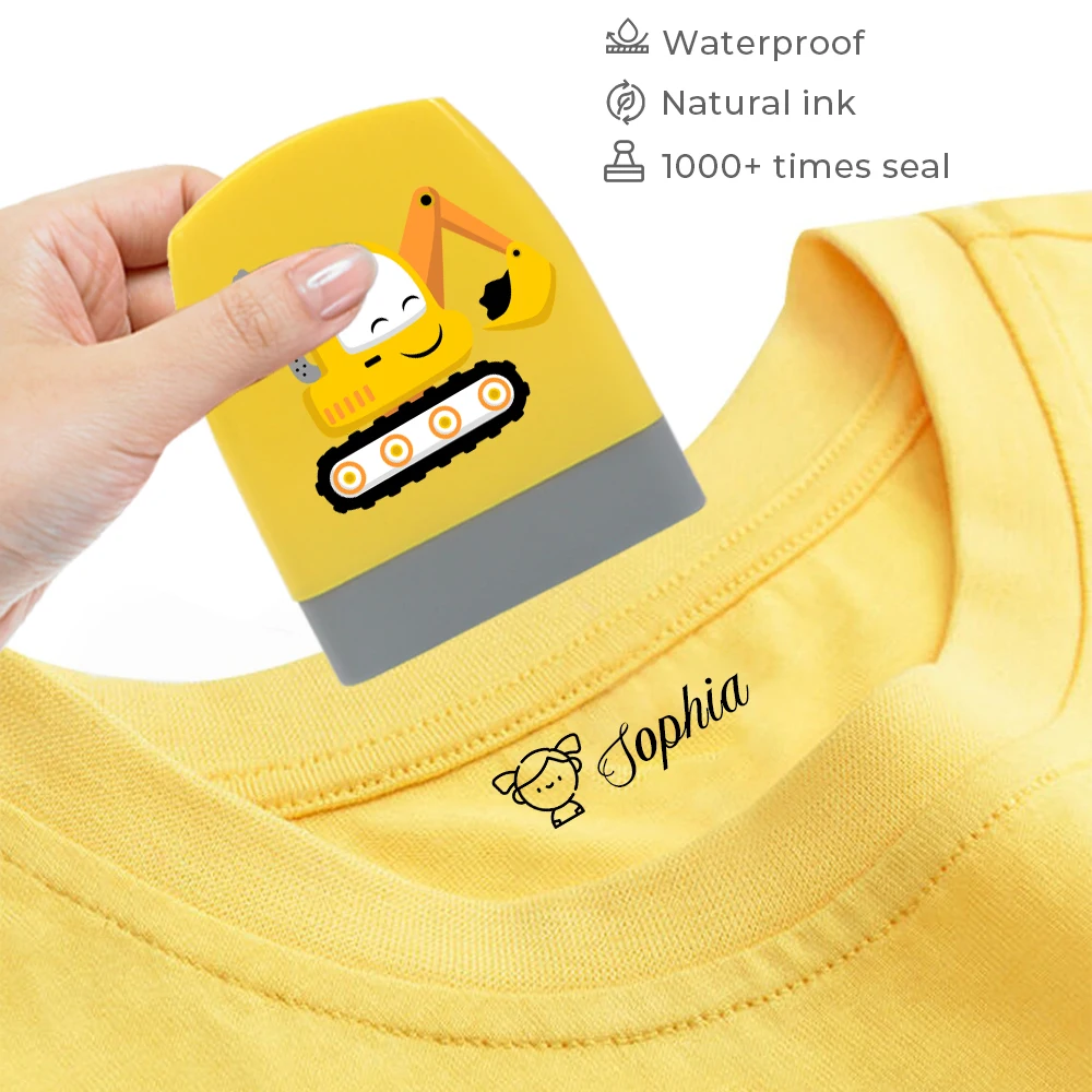 Cartoon Cute Cartoon Bulldozer Student'S Name Stamp Kindergarten Clothes Waterproof Name Sticker Diy Stamp Gift name toy stamp