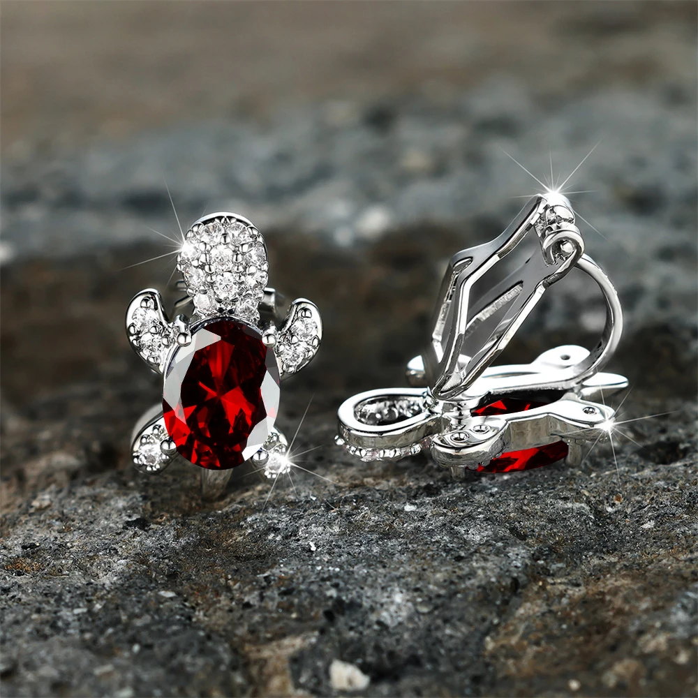 Cute Female White Oval Turtle Stone Clip Earrings Charm Silver Color Wedding Jewelry For Women