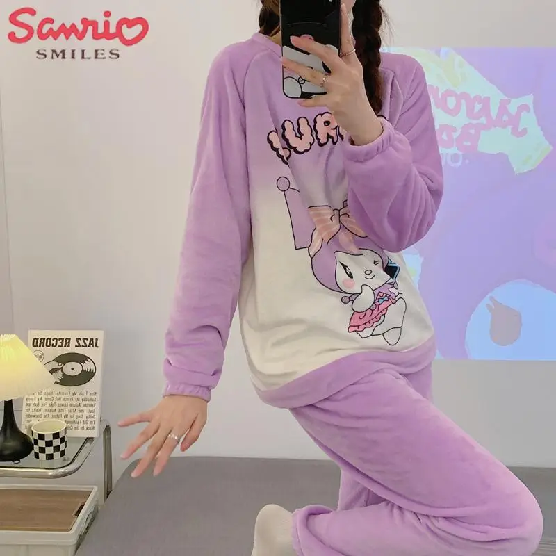 

Sanrio/комплект плюшевых пижам с принтом «Hello Kitty», «Hello Kitty», «koomi», зимняя теплая Домашняя одежда, милая свободная мягкая одежда для сна, подарок для девочек в стиле аниме