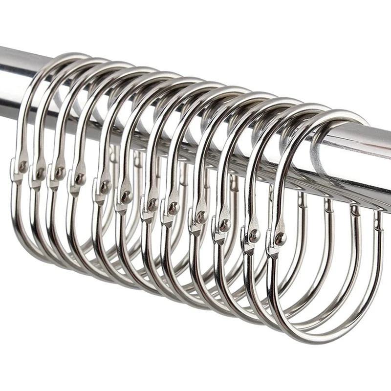 

12 Pcs Open Shower Curtain Hook Rings Oval Hanging For Rod Hooks Metal Bathroom