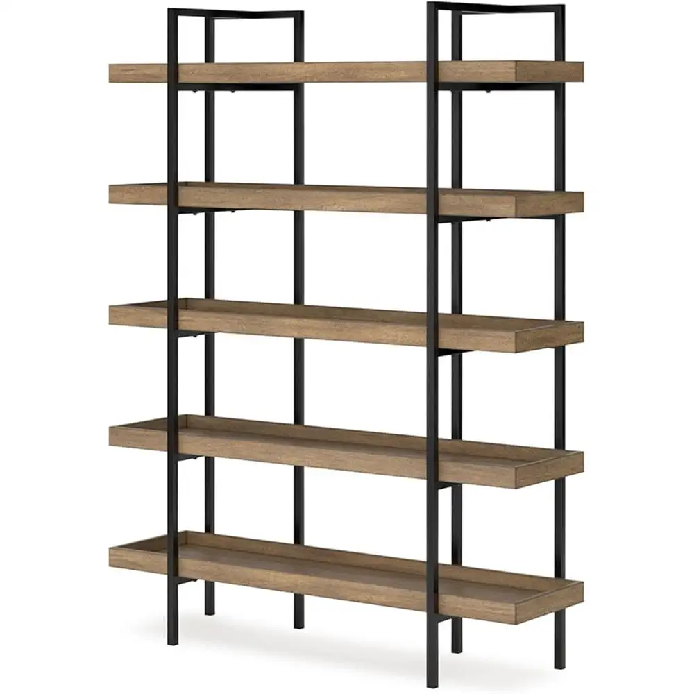 Modern Office Bookcase Mixed-Material Design 5 Shelves Urban Chic Storage Home Study Room Versatile Display Furniture 4