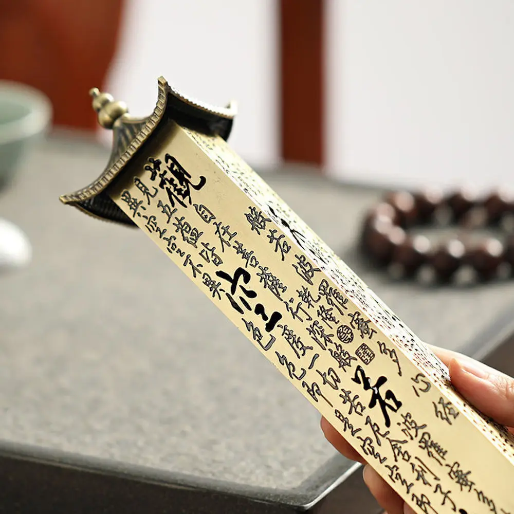 Retro Column Vertical Incense Burner Zen Buddha Heart Sutra Dragon Phoenix Vintage Pillar Incense Stick Holder Traditional Decor - Image 4