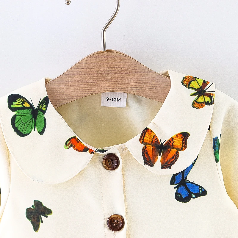 Baby Girl Clothes Jacket Spring and Autumn Butterfly Full Print Single Breasted Lapel Shirt Casual Children's Clothing