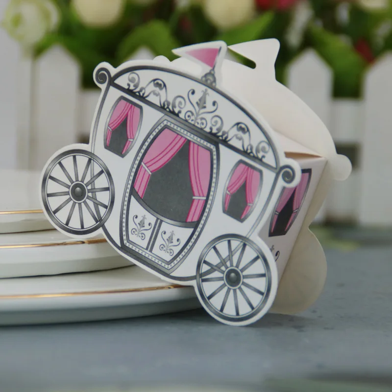 

50pcs Candy Box European Fairy Tale Carriage Paper Box Baby Shower Gift Box Happy Birthday Wedding Party Suplies