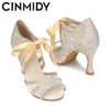 CINMIDY Ballroom Dance Shoes With Rhinestone Salsa Tango Shoes For Dancing High Heels Latin Dance Shoes Woman Indoor Sandals 5