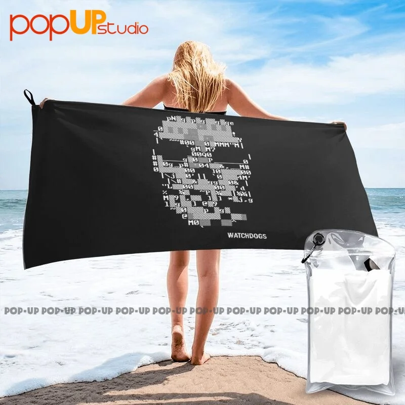Watch Dogs Ascii Skull Ubisoft Hacker Action Gamer Quick Dry Towel Large Swimming Beach Towel Beach Blanket