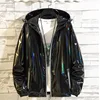 #4201 Black Sliver Shinny Jacket Men Bomber Jacket Korean Style Hip Hop Jacket Slim Men Jackets And Coats Streetwear Hooded Coat 2