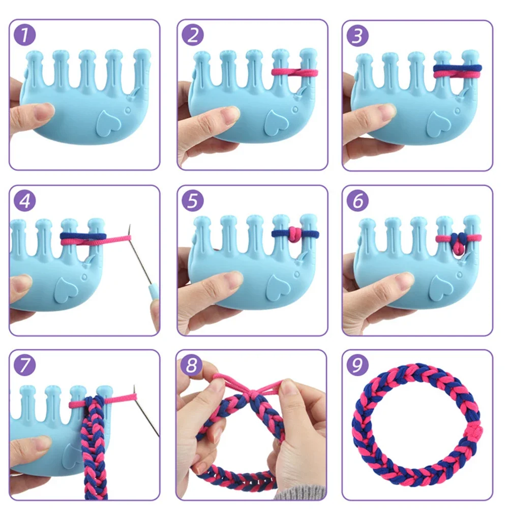Girls' Knitting Elastic Rope DIY Friendship Hand Rope Weaver Set for Girls To Play Home and Weave Colorful Bracelets Craft Toys