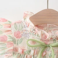 Summer Covered In Tulip Flowers Rabbit Little Flying Sleeve Dress For Kids Girl Cute Princess Dress For Baby Kids 3