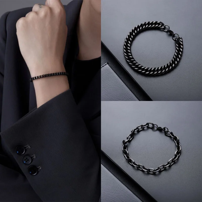 Men Black Snake Bone Cuban Chain Bracelet Biker Accessories