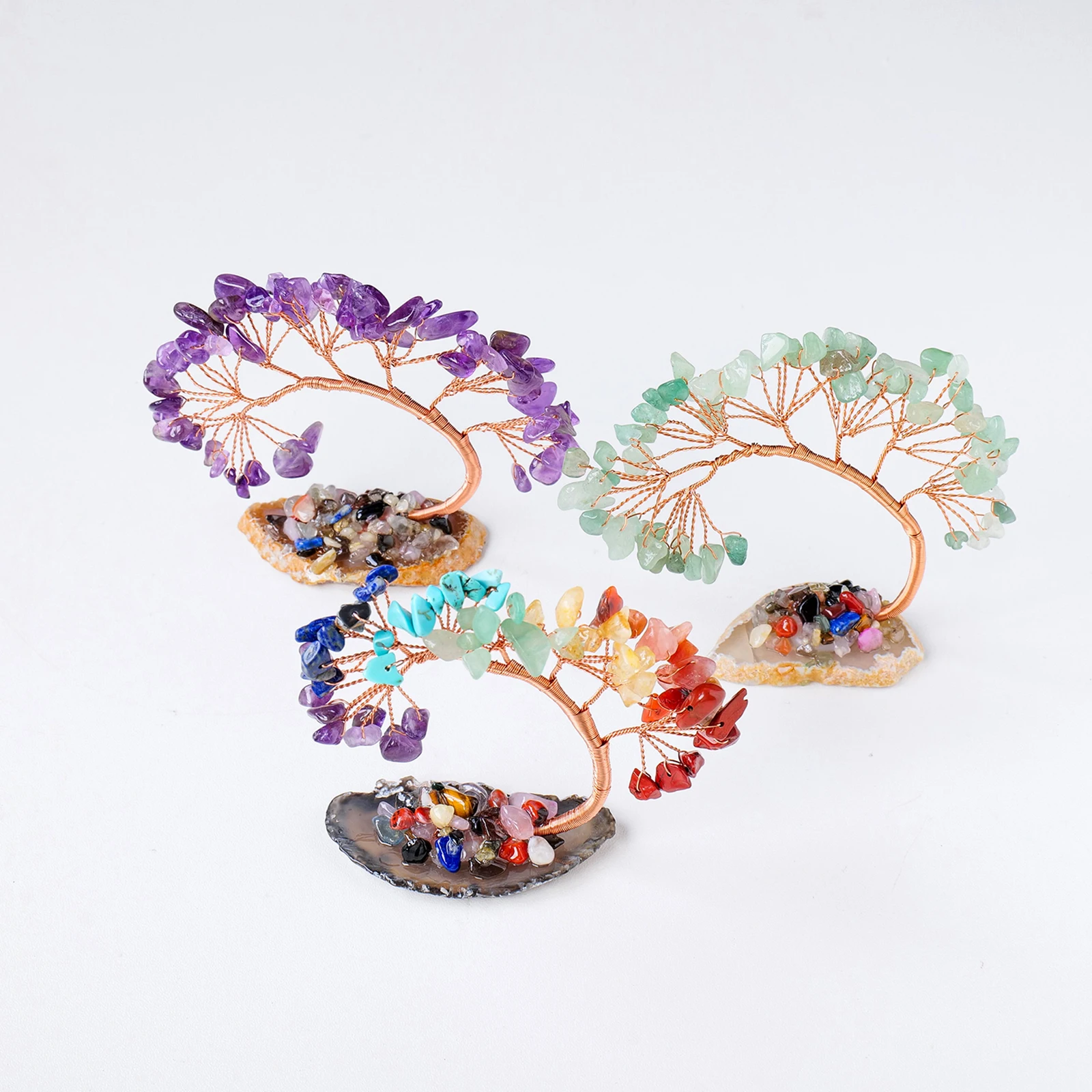 24美品『天然石、花草石、中国浙江昌化産印石』 Natural Crystal Lucky Tree Copper Wire Winding Amethyst
