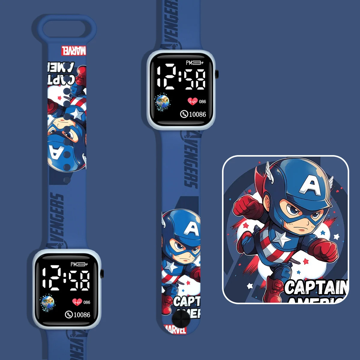 Çizgi film temalı dijital saatler takan çocuklar