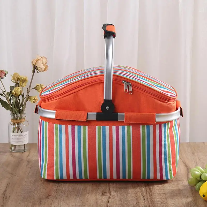 Foldable Camping Ice Cooler Basket 30L Insulation Picnic Basket Picnic Bag Portable Oxford Cloth Bag For Camping Grocery cooler bag