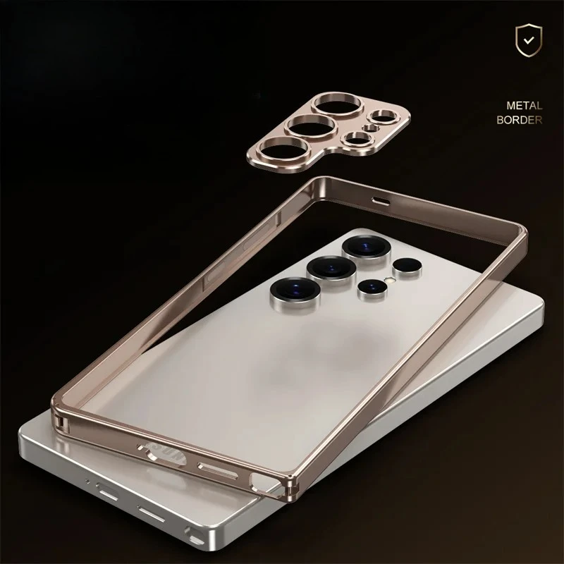 Aluminum Alloy Shockproof Bumper Frame Phone Case with Lens Protector and Bare Metal Feel